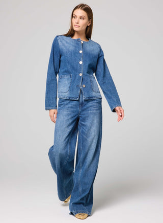 Denim Inset Wide Leg Pant